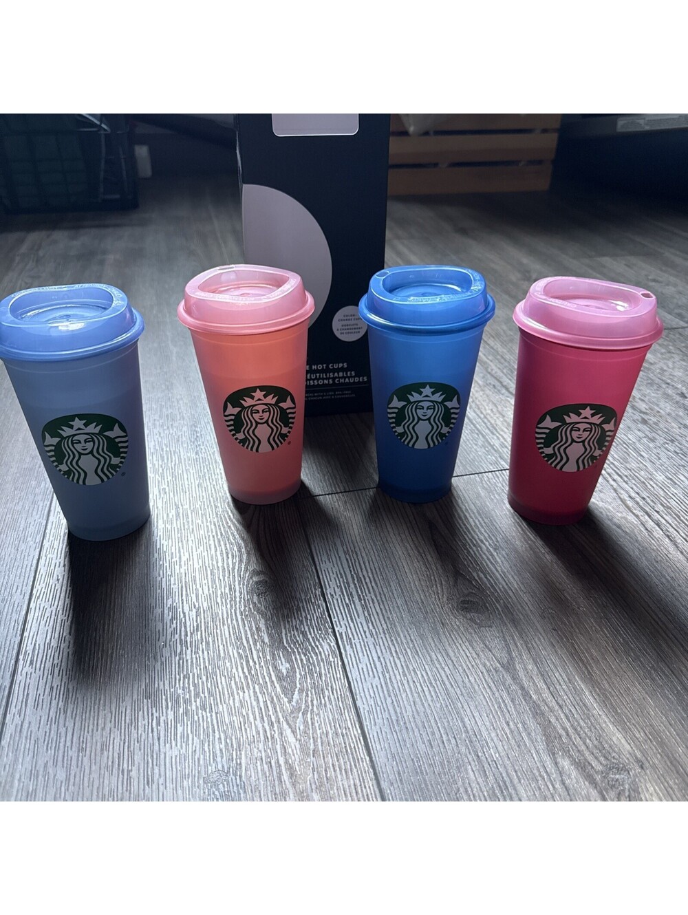 Starbucks Reusable Hot Cups Color-Changing 4-Pack w/ Lids 16 oz Multicolor